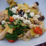 Skillet Greek Chicken with Artichokes, Spinach, Tomatoes, Feta and Kalamata Olives