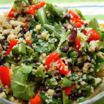 Quinoa Salad with Mixed Greens, Tomatoes, Black Beans, Corn, and Peppers with Cilantro Lime Dressing